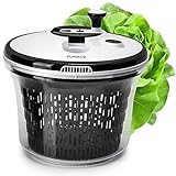 Salad spinner lettuce dryer large - with bowl and colander basket. BPA free clear plastic kitchen 5L spinners, vegetable washer dryers with smart lock lid. Easy water drain system is good for greens
