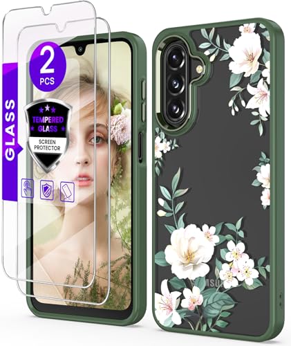 DagoRoo for Samsung Galaxy A17 5G Case+Tempered Glass Screen Protector,Military Grade Protective Slim Soft TPU + Hard PC,Girls Women Crystal Clear Flower Pattern Case Cover for Galaxy A17 5G-Magnolia