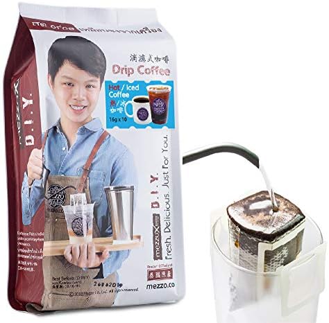 MezzoX 100% Fresh Drip Coffee 5.6oz DOUBLE SHOT (10 Servings), NO Hassle NO Mess Super Easy DIY: Disposable Drip Bag, Premium Taste & Quality, No Strainer Or Filter Required! Product of Thailand