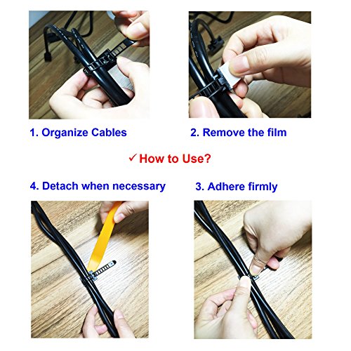 Cable Organizers Self-Adhesive Cable Ties, Adjustable Nylon Cable Zip Ties and Adhesive Cable Clips with Optional Screw Mount for Cord Management (Black 50PCS) - Thumbnail 3