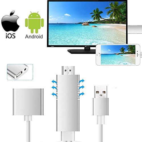 Lightning to HDMI，Lightning Adapter Cable HD 1080P Video Lightning Digital AV Cable AirPlay HDTV Adapter MHL to HDMI Video Adapter for iphone X 8 plus Samsung to TV/Projector/Monitor (Sliver)