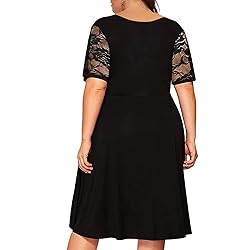 Plus Size Lace Sleeves Black Midi Summer Dress for