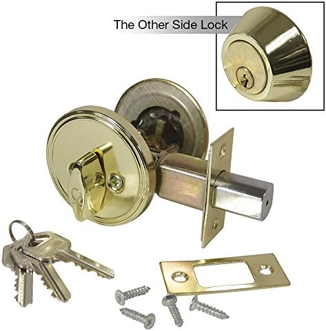 EACHPOLE Single Cylinder Round Deadbolt for with Thumb Turn Lock for Outdoor/Indoor Entry Door Bedroom Garage, APL1523, Polished Brass