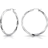 Hoops & Loops 925 Sterling Silver Twisted Hoop Earrings for Women - Hypoallergenic 14K Gold, Rose Gold, Black Flash Plated 2mm Thin Twist Design Round Click-Top Hoops, 15/20/25/30/35/40/50/60mm