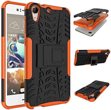 DWay Phone Case HTC Desire 728 Hybrid Armor Design with Stand Feature Detachable Dual Layer Protective Shell Hard Back Case Cover for HTC Desire 728 5.5 inches (Orange)