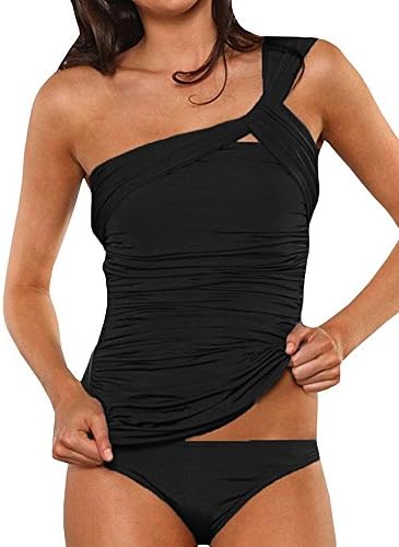 Dokoll Women's Two Piece One Shoulder Swimsuit Tankini Tummy Control Bikini Set Bathing Suits