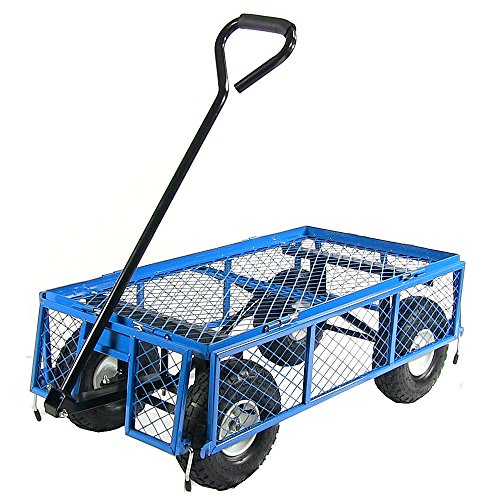 Sunnydaze Utility Steel Garden Cart, Outdoor Lawn Wagon with Removable Sides, Heavy-Duty 400 Pound Capacity, Blue - Thumbnail 4