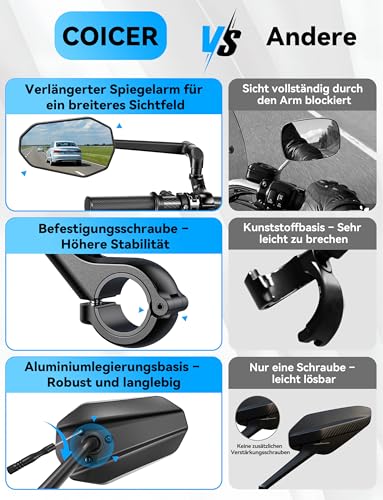 Bicycle Mirror for E-Bike Left, 360° Foldable & Rotatable Bicycle Rear View Mirror with Large Mirror Surface, Bicycle Mirror Left for Ebikes, Mirror for Bicycle, Impact-Resistant Real Glass, Bicycle