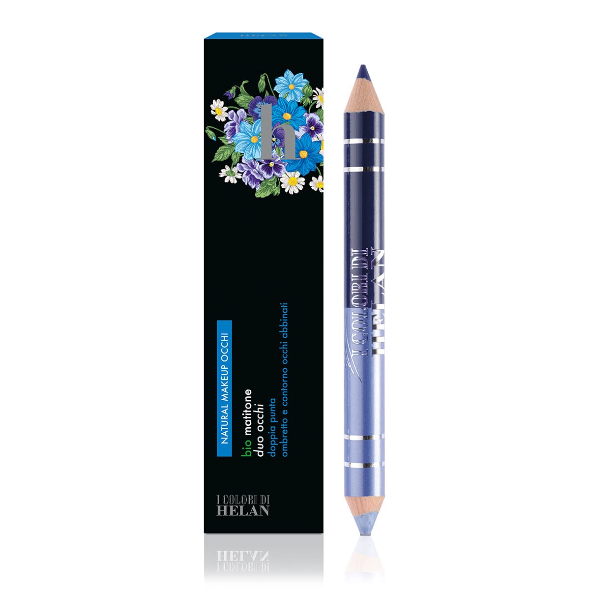 Helan I Colori - Bio Eye Pencil Duo with All-in-One Matching Eyeshadow and Eyeliner Pencil, Double Pointed - Soft, Blushable & Long Lasting Eye Stick for Your Makeup - Made in Italy, Avio Night Blue