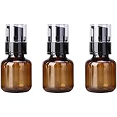 Happyupcity 3Pcs 60ml/2oz Amber Plastic Lotion Pump Bottles with Black Press Top Empty Refillable Makeup Cosmetic Dispenser Sample Vials Container for Essential Oil Emulsion