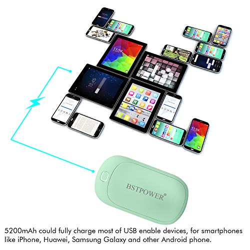 BSTPOWER Hand Warmers Reusable Rechargeable Hand Warmer 5200 mAh Power Bank USB Hand Warmer Electric Pocket Warmers for Skiing Golfing Climbing Hiking Women Men Winter Gift (Green)
