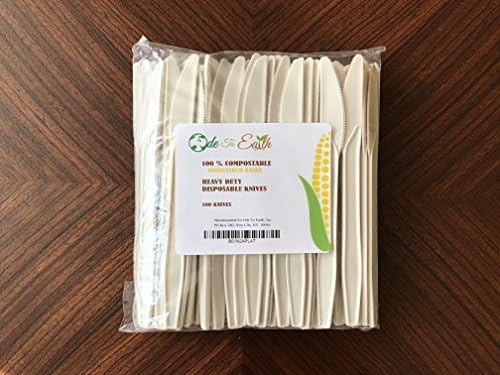 DISPOSABLE KNIVES 100% COMPOSTABLE BIODEGRADABLE CORNSTARCH (CPLA) UTENSILS/CUTLERY/FLATWARE - 100 KNIVES by Ode To Earth