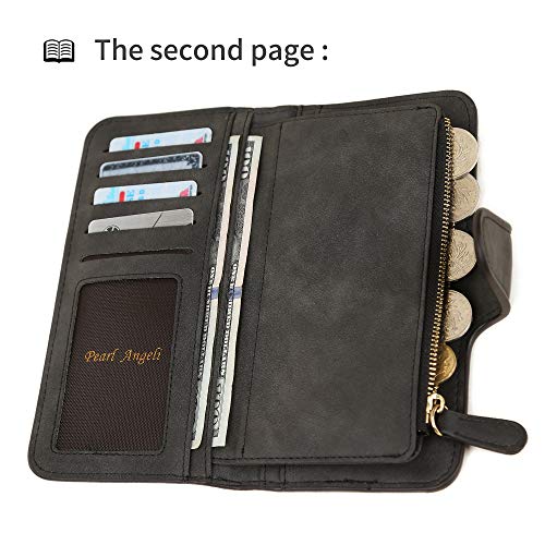 Pearl Angeli Rfid Women Wallet PU Leather Trifold Long Large