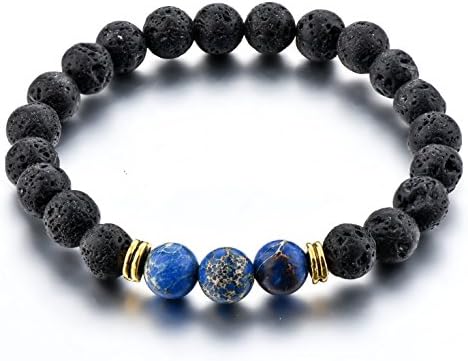 Lava Rock & Blue Jasper Beaded Bracelet Essential Oil Diffuser for Men,Women + Free Aromatherapy E-Book Ideal for Anti-Stress or Anti-Anxiety