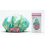 Dry Divas Designer Shower Cap For Women - Washable, Reusable - Large Bouffant Cap With Vintage Jeweled Brooch (Lily of the Valley)