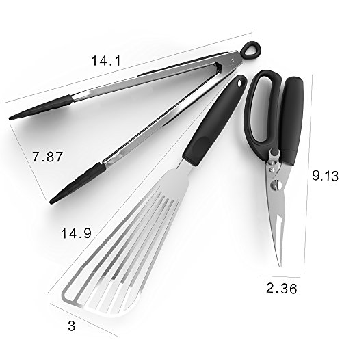 Grill BBQ Tools Accessories Set, Betetori Stainless Steel Tongs, Fish Turner and Kitchen shears