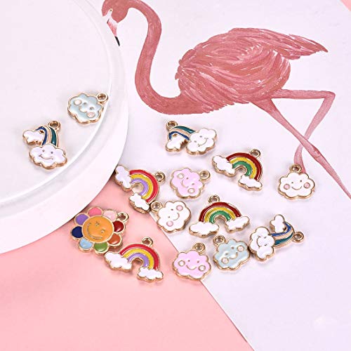 SEVENWELL 30pcs Assorted Enamel Charms,Mixed Colorful Gold Plated Enamel Charms Pendant DIY for Necklace Bracelet Jewelry Making and Crafting Rainbow, Flower, Clouds