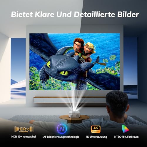 Projector 4K Officially Licensed App: 1300 ANSI Auto Focus & 6D Keystone Correction Smart Projector Home Cinema ZOOMCAT 1080P Full HD WiFi6 Bluetooth 5.3 Outdoor Projector, Compatible with Netflix