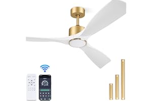 BOOSANT Ceiling Fans with Lights, Ceiling Fans with Lights and Remote Control, 52 inch Modern Smart White and Gold Ceiling Fan, Outdoor Ceiling Fans for Patios 3 Blade Bedroom Farmhouse（White）