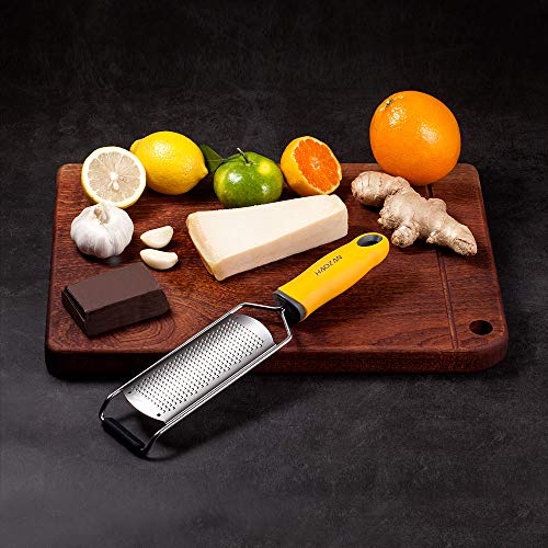 PRO Zester Grater - Parmesan Cheese, Citrus, Lemon, Lime, Ginger, Chocolate, Fruits, Soft Grip Handle, Fine Stainless Steel Blades with Protector, Hand-held Kitchen Tool, Dishwasher Safe