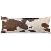 Cow Print Body Pillow Cover Brown Cowhide Western Farmhouse Long Pillow Case Protector Hidden Zippered Pillowcase Decorative Soft Rectangle Bed Pillowcases for Bedroom,Couch,Sofa,Home Gifts 20"x54"