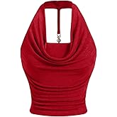 SOLY HUX Women's Halter Tops Draped Front Sleeveless Backless Y2K Crop Sexy Cami Tops Going Out Summer Outfits