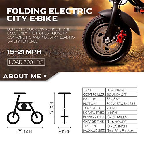 Happybuy Electric Bike 20 Mile Range Mini Electric Bike 15-21mph Folding Electric E-Bike 400W 36V with Lightweight Collapsible Frame (Black)