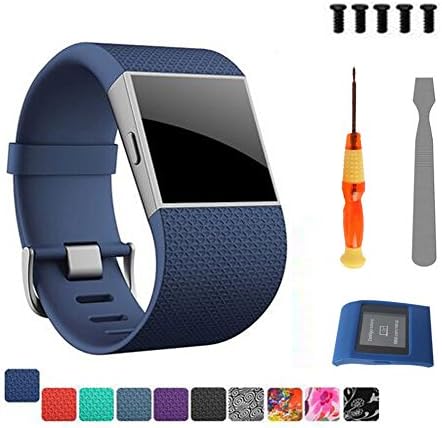 hellosy Replacement Large and Small Classic Edition Adjustable Comfortable Strap Band for Fitbit Surge Replacement Fitness Accessory Wristband with Tools (Blue ( Large))