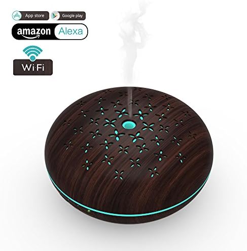 Smart Aroma Essential Oil Diffuser Humidifier Compatible with Alexa, Smart Phone Tablets APP Control,450ml Cool Mist Humidifier with 7 Color LED Lights Changing and Auto Shut-Off (Small pattern)
