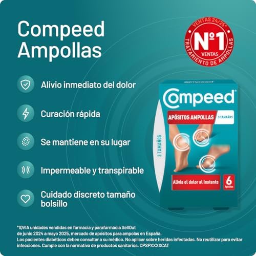 AMPOLAS COMPEED sortidas, curativos hidrocolóides contra chafing, Pack 2 x 6 unidades.