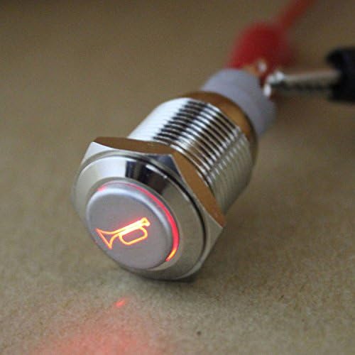 16mm New 12V LED Red Momentary Horn Button Metal Push Button Lighted Switch