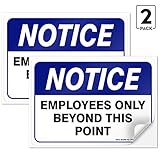 Employees Only Sign, Employees Only Beyond This Point Sign, (2 Pack) 10x7 4 Mil Vinyl Stickers, Weatherproof and UV Protected, Made in USA