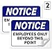 Employees Only Sign, Employees Only Beyond This Point Sign, (2 Pack) 10x7 4 Mil Vinyl Stickers, Weatherproof and UV Protected, Made in USA primary