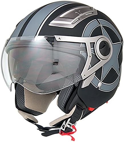 DOT Approved Motorcycle Helmet 3/4 Open Face Matte Black Star Retro Vintage - L