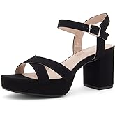 Shoe Land Platform Heels for Women – 3 Inch Chunky Block Heeled Sandals, Square Open Toe, Ankle Strap Dressy Strappy High Heels for Wedding, Party & Evening Events