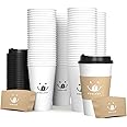 100 Pack 12oz Disposable Coffee Cups with Lids and Sleeves, To Go Paper Cups for Hot & Cold Beverages