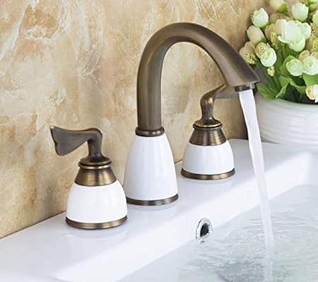 Fregadero de la cocina del baño del grifo Latón antiguo Blanco Cerámica