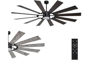 BIGIZMOS 72 Inch 12 Blades Indoor Ceiling Fan with Light and Remote, Reversible DC Silent Motor, 110V ETL Listed for Living Room, Dining Room, Bedroom, Basement, Kitchen, Black
