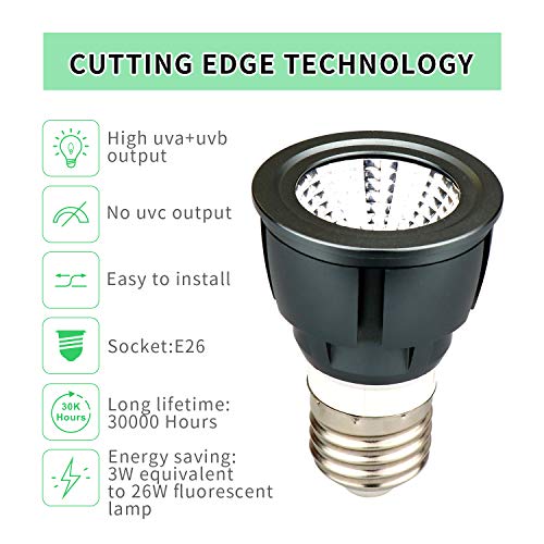 Honpal Led Reptile Light, LED UVA + UVB Sun Lamp for Amphibian Turtle Bearded Dragons Chameleon Lizard and Snake to Reptile Heat lamp.(3W)