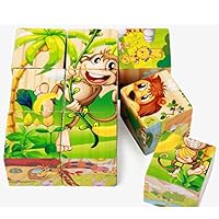 Honmofun Block Puzzles for Toddlers Block Puzzle Block Puzzles for Kids Animal Wooden Cube Block Animal Jigsaws 3D Puzzle Wooden Jigsaw Six Sides Cube Puzzle for Kids Toddlers Preschool Age