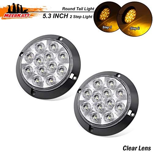 Meerkatt 2 Pcs 4 Inch Clear Lens Amber LED Round Turn Signal Tail Lights 12 Diodes F3 Piranha Tow Truck Bus Trailer Pickup Car 12V DC Waterproof GK12