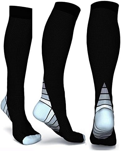 Compression Socks for Men &amp; Women, Graduated Athletic Stockings (L/XL, Black &amp; Gray)