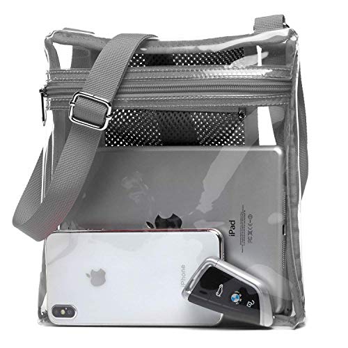 Clear Stadium Bags for Women, Clear Purse Stadium Approved Crossbody Bag for NFL, NCAA, PGA with Adjustable Strap (French Grey)