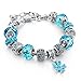 Long Way Silver Plated Snake Chain Blue Glass Bead Heart Charm Bracelet