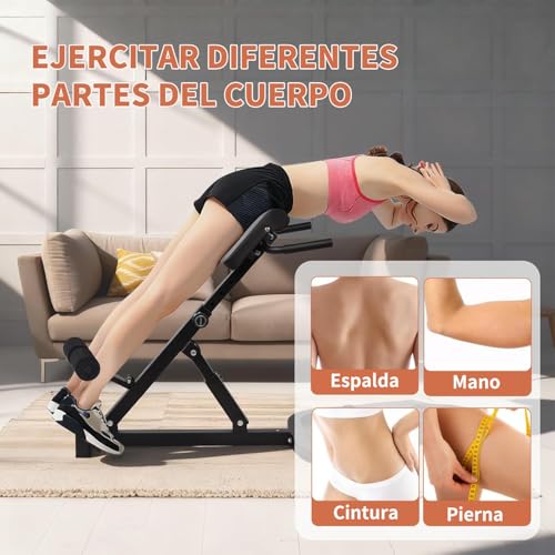 Silla Romana Ajustable, Multifuncional Banco de Hiperextensión para Glúteos, Espalda y Abdominales, Leg Extension Ajustable de Ángulo y Altura para Ejercicio Gimnasio en Casa