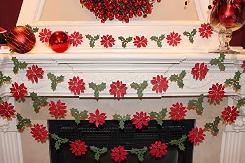 CHRISTMAS HOLLY POINSETTA GARLAND BANNER