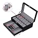 BASTUO 12 Jewelry Display Case Watch Box Organizer Holder with Jewelry Drawer for Storage, Men's Watch Storage Case Tray with Key&Lock, Black PU Leather with Glass Top