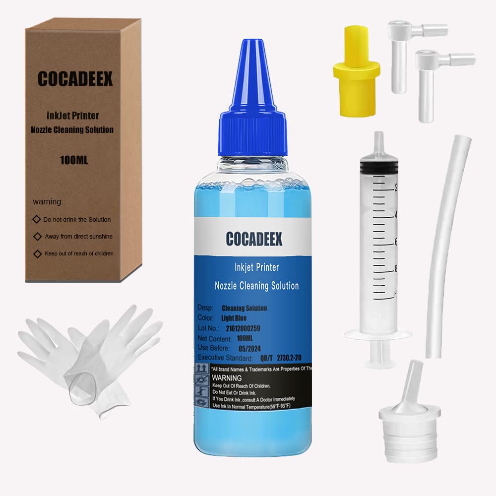 COCADEEX Printhead Cleaner Kit Compatible with Epson Canon Hp Brother Lexmark Inkjet Printers - 100ml Printer Nozzle Cleaning Fluid (1)