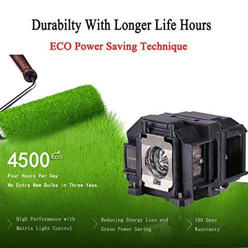 EWO'S Replacement Lamp for Epson v13h010l67 W12 S12 EX5210 EX7210 EX3210 EX3212 VS210 VS220 X12 PowerLite Home Cinema 500 707 710HD 750HD Elplp67 Replacement Projector Lamp Bulb - Thumbnail 3