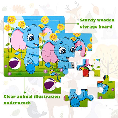 Libay Wooden Puzzle for Kids Ages 2-5 Years Old, 9 Pieces Preschool Educational and Learning Toy Animal Jigsaw Puzzles Set Gift for Boys and Girls (6 Puzzles)